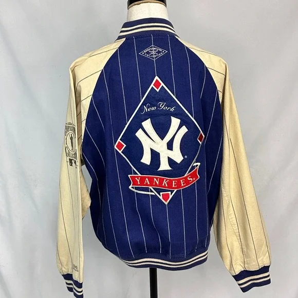 Vintage Sz L New York Yankees Cooperstown Collection Jacket Blue Pinstripe Retro - Picture 2 of 9